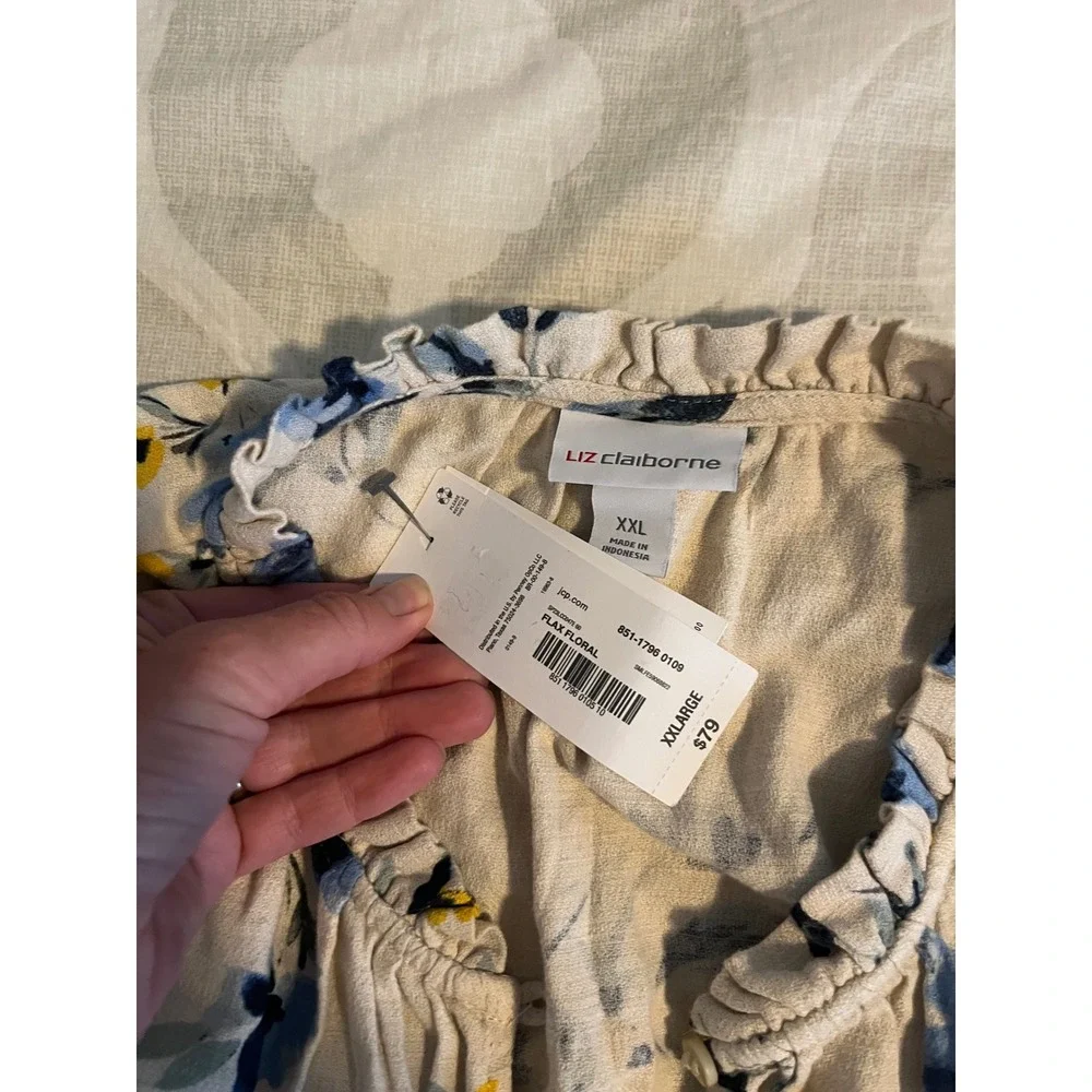 Liz Claiborne Floral Cotton Linen Midi Dress Blue Yellow XXL NWT - Picture 3 of 7